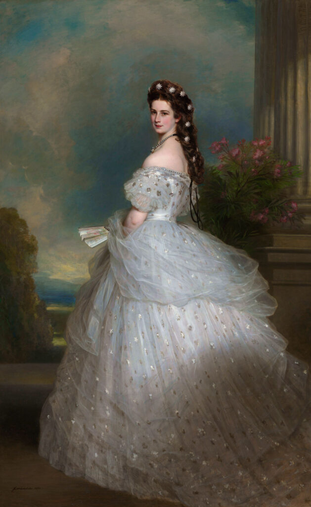 La emperatriz vistiendo una creación del famoso modista Charles F. Worth. Pintura de Franz Xaver Winterhalter, 1864 La emperatriz, Sissi, vistiendo una creación del famoso modista Charles F. Worth. Pintura de Franz Xaver Winterhalter, 1864